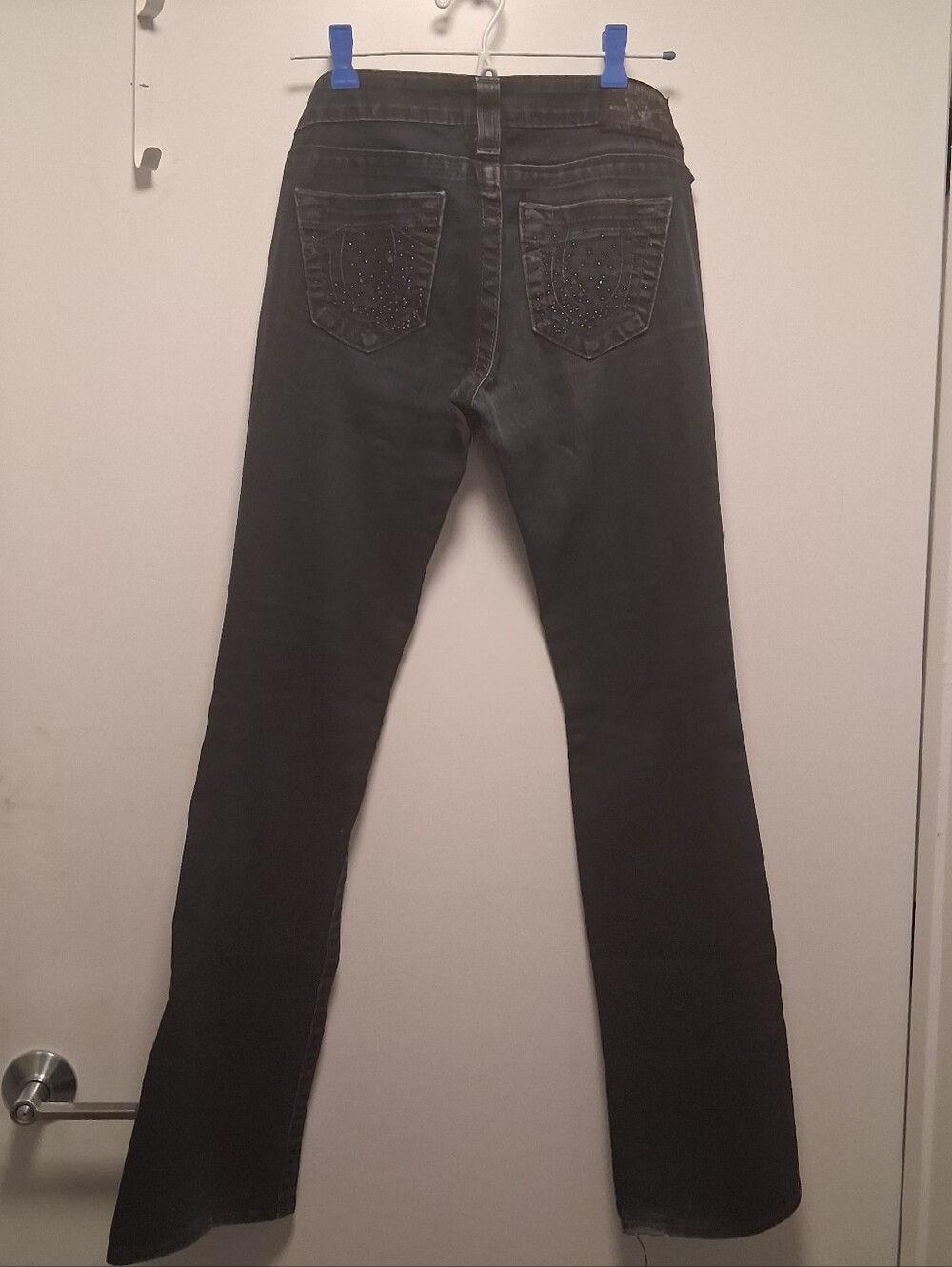 Early 2000s McBling True Religion Low Rise Dark Wash Flare Jeans Size 27 - Picture 3 of 10